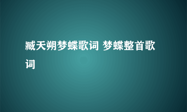 臧天朔梦蝶歌词 梦蝶整首歌词