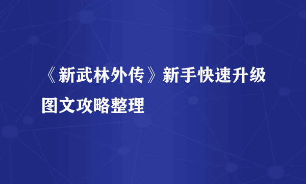 《新武林外传》新手快速升级图文攻略整理