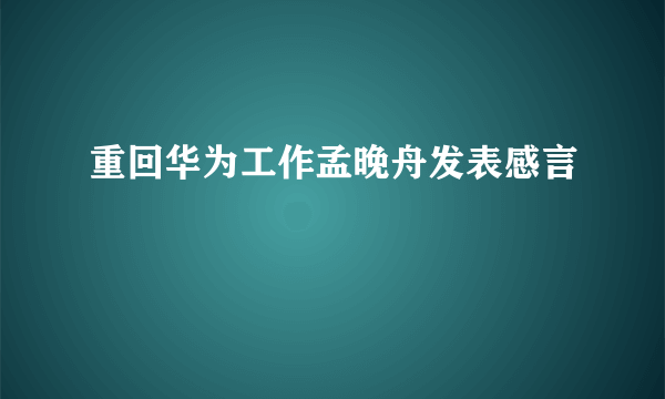 重回华为工作孟晚舟发表感言