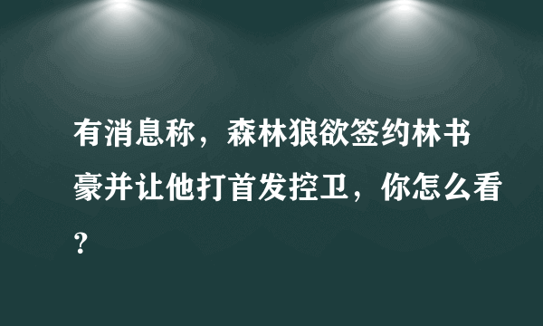 有消息称，森林狼欲签约林书豪并让他打首发控卫，你怎么看？