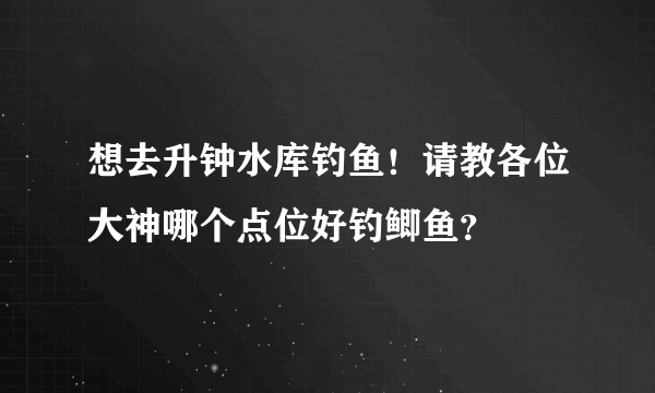 想去升钟水库钓鱼！请教各位大神哪个点位好钓鲫鱼？