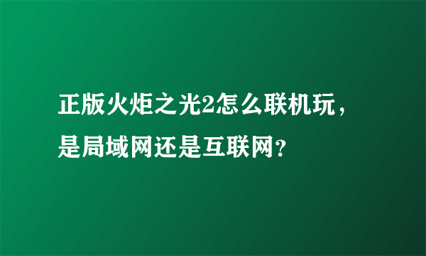 正版火炬之光2怎么联机玩，是局域网还是互联网？