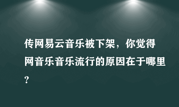 传网易云音乐被下架，你觉得网音乐音乐流行的原因在于哪里？