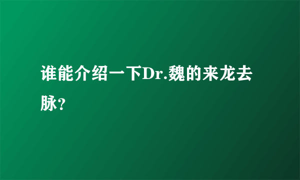 谁能介绍一下Dr.魏的来龙去脉？