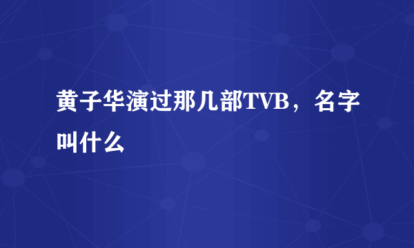 黄子华演过那几部TVB，名字叫什么