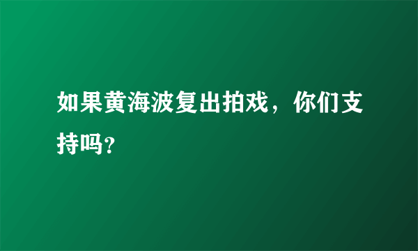 如果黄海波复出拍戏，你们支持吗？