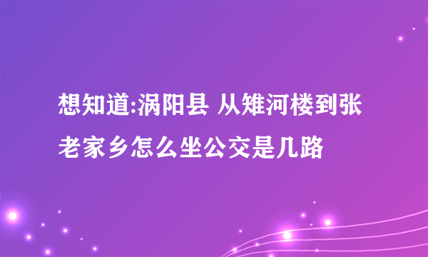 想知道:涡阳县 从雉河楼到张老家乡怎么坐公交是几路