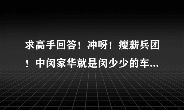 求高手回答！冲呀！瘦薪兵团！中闵家华就是闵少少的车是什么牌子什么型号啊？