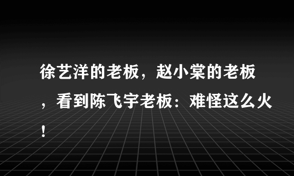 徐艺洋的老板，赵小棠的老板，看到陈飞宇老板：难怪这么火！