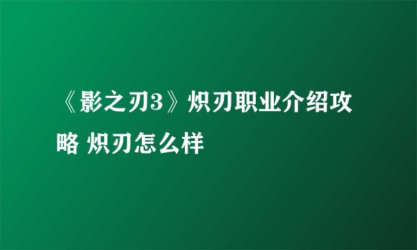 《影之刃3》炽刃职业介绍攻略 炽刃怎么样