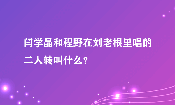 闫学晶和程野在刘老根里唱的二人转叫什么？