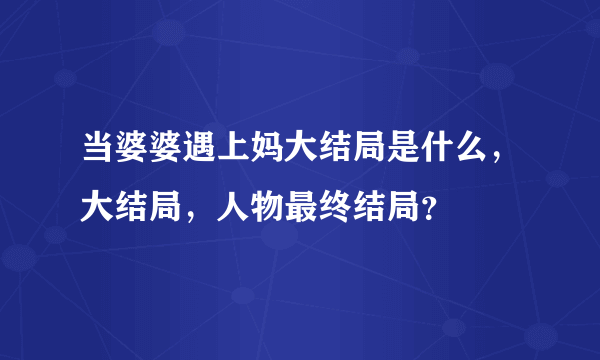 当婆婆遇上妈大结局是什么，大结局，人物最终结局？