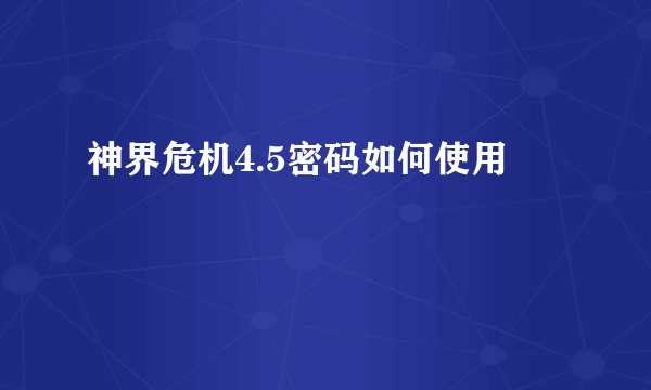 神界危机4.5密码如何使用