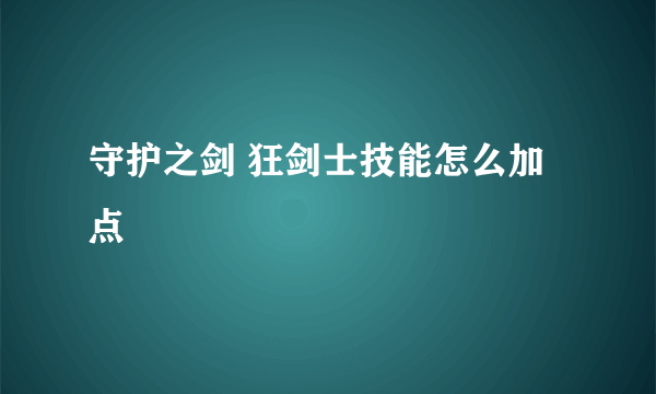 守护之剑 狂剑士技能怎么加点