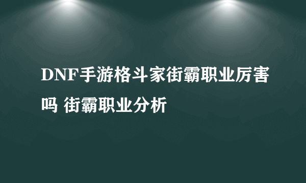 DNF手游格斗家街霸职业厉害吗 街霸职业分析