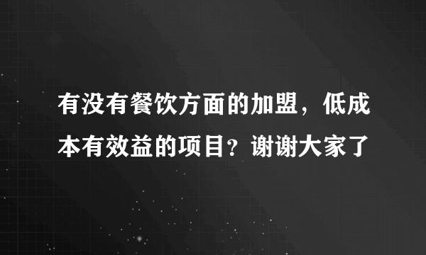 有没有餐饮方面的加盟，低成本有效益的项目？谢谢大家了