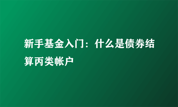 新手基金入门：什么是债券结算丙类帐户