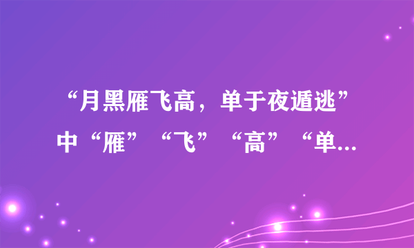 “月黑雁飞高，单于夜遁逃”中“雁”“飞”“高”“单”“于”的读音分别是什么？