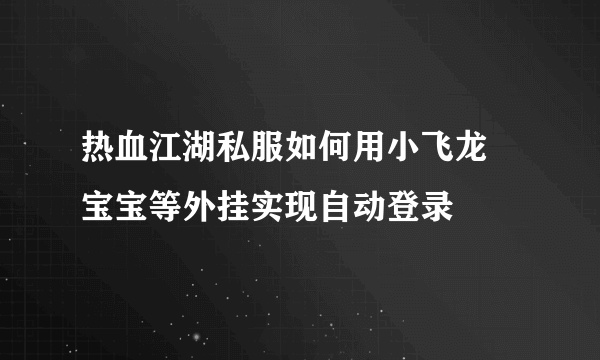 热血江湖私服如何用小飞龙 宝宝等外挂实现自动登录