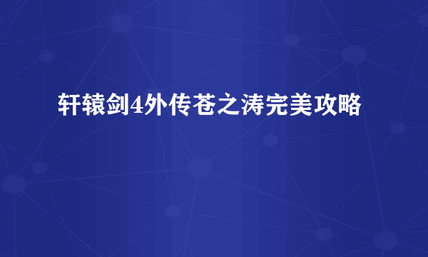 轩辕剑4外传苍之涛完美攻略