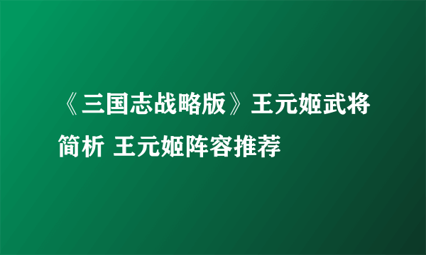 《三国志战略版》王元姬武将简析 王元姬阵容推荐