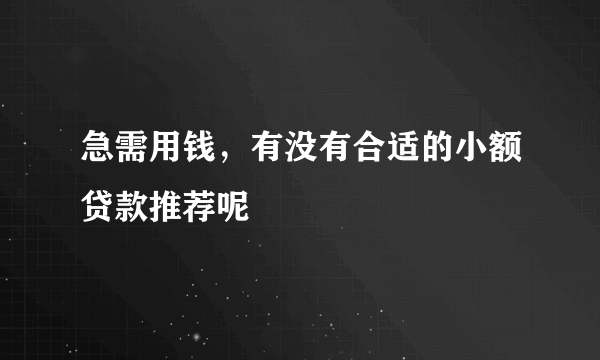 急需用钱，有没有合适的小额贷款推荐呢