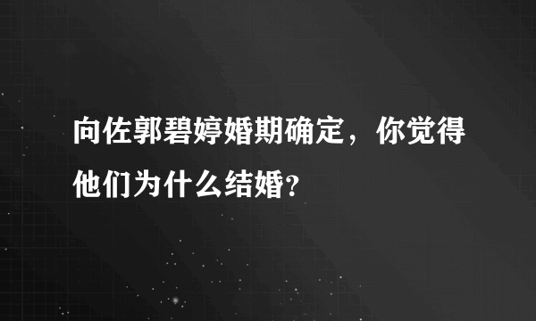 向佐郭碧婷婚期确定，你觉得他们为什么结婚？