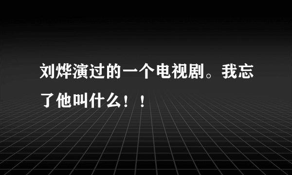 刘烨演过的一个电视剧。我忘了他叫什么！！