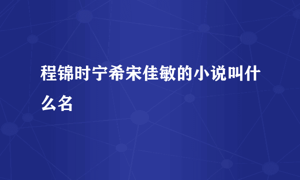 程锦时宁希宋佳敏的小说叫什么名