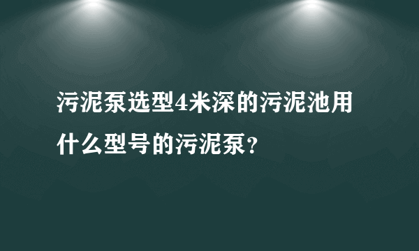 污泥泵选型4米深的污泥池用什么型号的污泥泵？