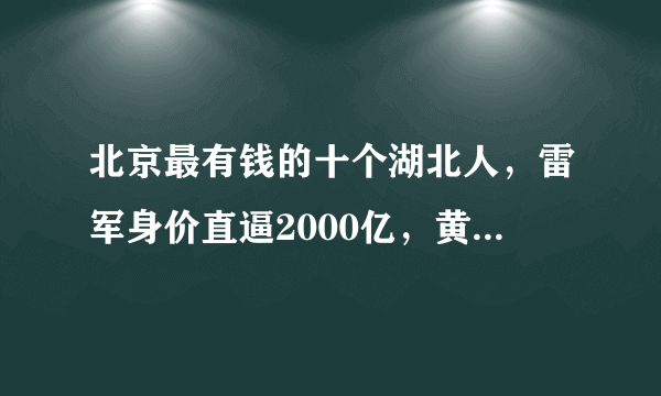 北京最有钱的十个湖北人，雷军身价直逼2000亿，黄冈独占四席