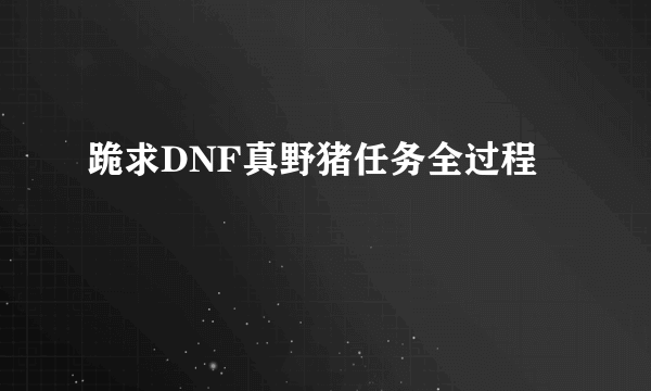 跪求DNF真野猪任务全过程