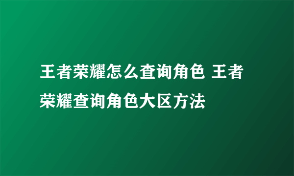 王者荣耀怎么查询角色 王者荣耀查询角色大区方法