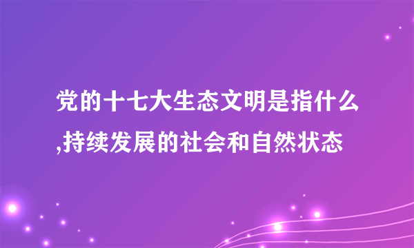 党的十七大生态文明是指什么,持续发展的社会和自然状态