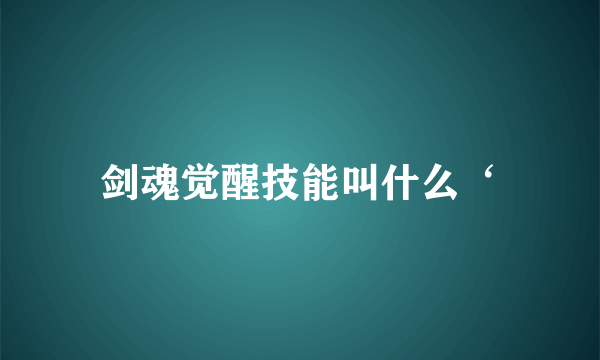 剑魂觉醒技能叫什么‘