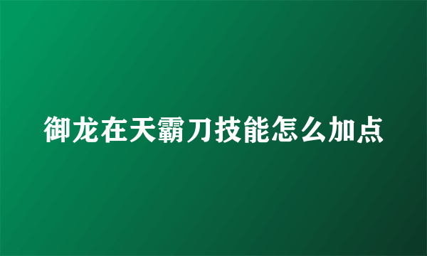 御龙在天霸刀技能怎么加点