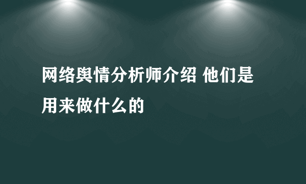 网络舆情分析师介绍 他们是用来做什么的