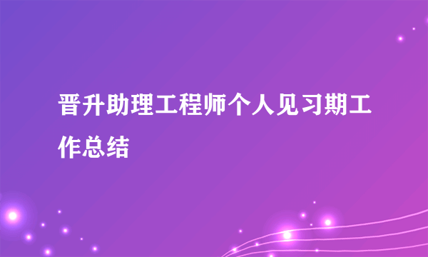 晋升助理工程师个人见习期工作总结