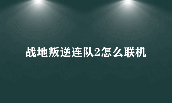 战地叛逆连队2怎么联机