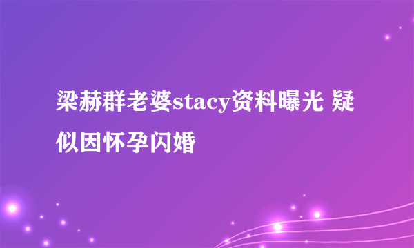 梁赫群老婆stacy资料曝光 疑似因怀孕闪婚