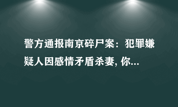 警方通报南京碎尸案：犯罪嫌疑人因感情矛盾杀妻, 你怎么看？