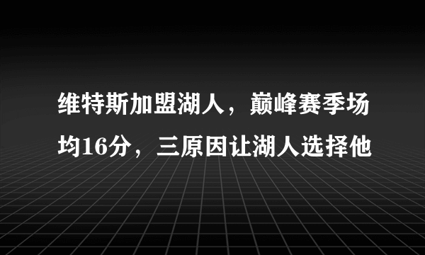 维特斯加盟湖人，巅峰赛季场均16分，三原因让湖人选择他