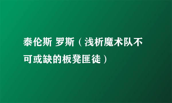 泰伦斯 罗斯（浅析魔术队不可或缺的板凳匪徒）