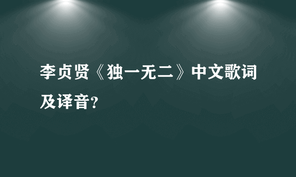 李贞贤《独一无二》中文歌词及译音？