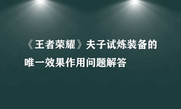 《王者荣耀》夫子试炼装备的唯一效果作用问题解答