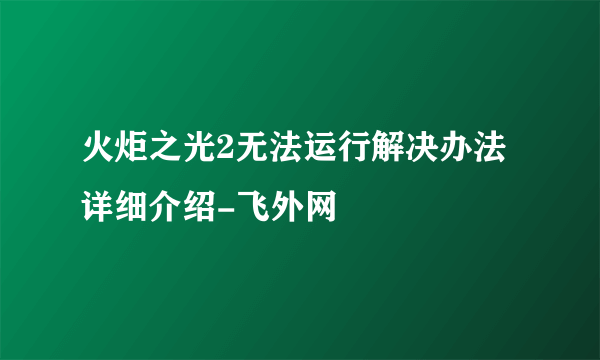 火炬之光2无法运行解决办法详细介绍-飞外网