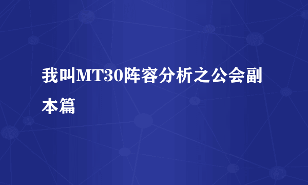 我叫MT30阵容分析之公会副本篇