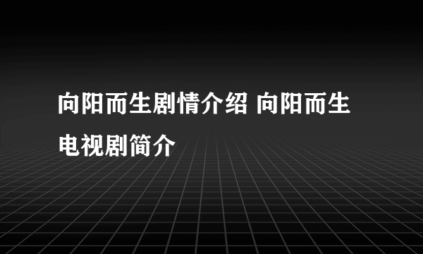 向阳而生剧情介绍 向阳而生电视剧简介