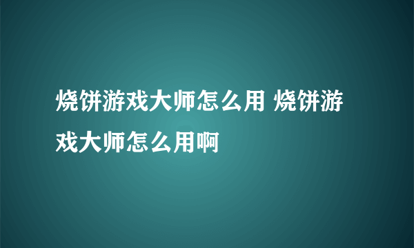 烧饼游戏大师怎么用 烧饼游戏大师怎么用啊