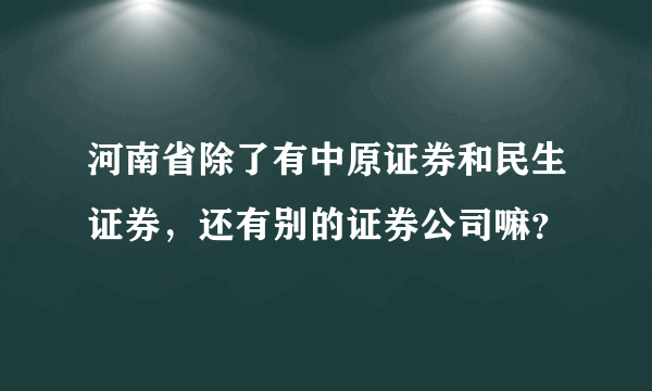 河南省除了有中原证券和民生证券，还有别的证券公司嘛？